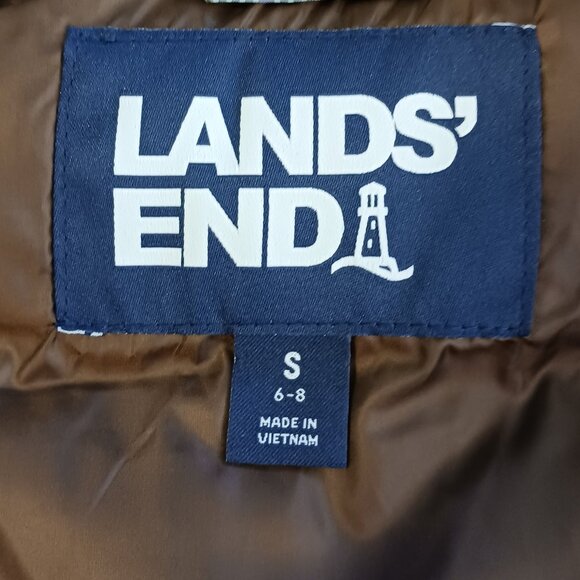 LANDS' END Classic Brown Plaid Puffer Vest, 75 Down/25 Feathers Fill Size Small - Picture 3 of 16